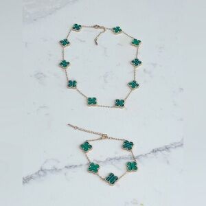 Malachite clover necklace and bracelet bundle